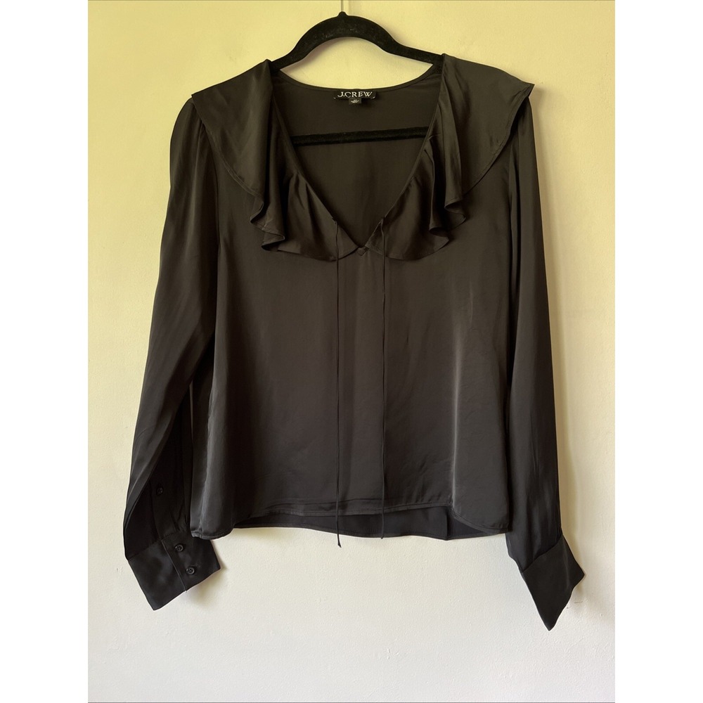J. Crew Women's Goldie Top in Satin Black Size XS Blouse Career Elegant Luxe